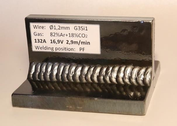 Carbon Steel welding using 82% Ar + 18% CO2 - welding position: PF